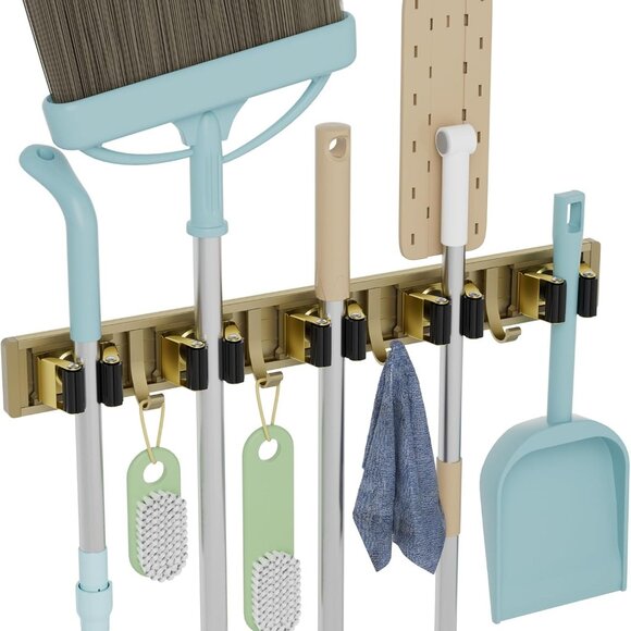 Broom Holder Wall Mount Mop and Broom Hanger Wall Mounted Garage Storage Rack Ki - Picture 1 of 6